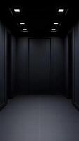 Modern black elevator with smooth walls and bright lighting photo