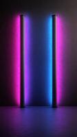 Vibrant neon light tubes glowing against a dark background photo