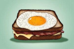 Delicious sandwich with egg and bacon on brown bread photo