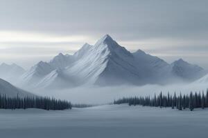 Snow-covered mountain landscape under cloudy sky photo