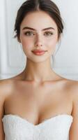 nupcial belleza retrato con suave maquillaje y elegante caracteristicas foto