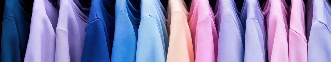 Colorful shirts hanging neatly in a clothing display photo