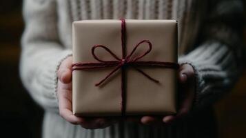 Present being held by a person wearing a cozy sweater photo