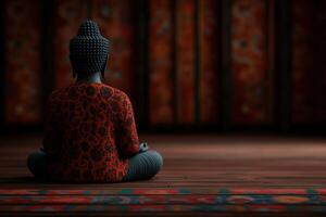 Serene Buddha statue in meditation within a tranquil space photo