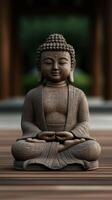 Serene stone Buddha statue in peaceful garden setting photo