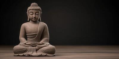 Serenity embodied in a carved Buddha statue for meditation photo