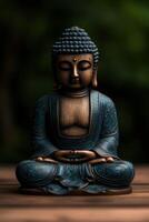 Serene bronze Buddha statue in tranquil outdoor setting photo
