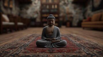Serene Buddha statue in a tranquil indoor setting photo