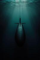 Submarine gliding silently through deep ocean waters photo