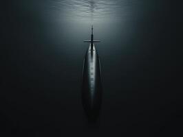 Submarine gliding silently beneath calm ocean waters photo