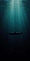 Submarine cruising silently in deep ocean waters photo