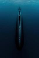 Submarine navigating underwater in the deep ocean depths photo