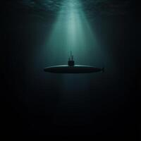 Submarine gliding silently through dark ocean depths photo