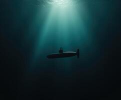 Submarine gliding silently through deep ocean waters photo