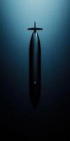 Submarine gliding beneath the calm ocean surface at night photo