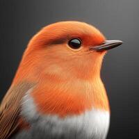 Bright orange robin perched with a curious expression photo