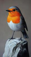 Robin perched on a rock with detailed feathers and colors photo