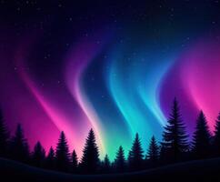 Vibrant northern lights illuminate the nighttime forest photo