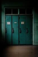 Dark green double doors in an abandoned building photo