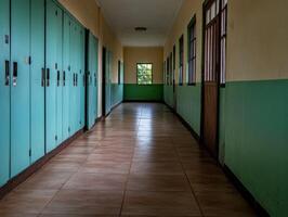Hallway with lockers in a school building during daytime photo