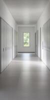 Hallway with lockers and natural light in modern building photo