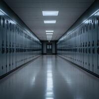 Empty school hallway with lockers during midday photo