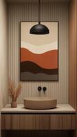 Modern bathroom design with gallery wall and earthy tones photo