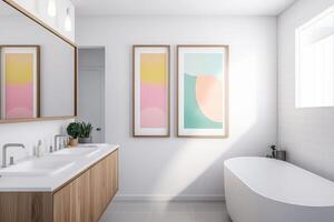 Bright and modern bathroom design with artistic decor elements photo