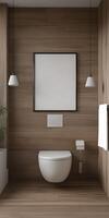 Modern bathroom interior with wooden accents and minimal design photo