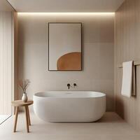 Modern bathroom design with elegant tub and natural light photo