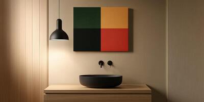 Stylish modern bathroom with artistic wall decor and basin photo