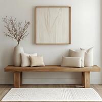 Cozy minimalist living room with natural elements and decor photo