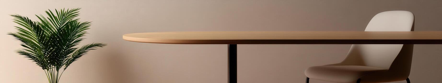 Modern dining area with minimalist design and greenery photo