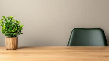 Minimalistic workspace with a plant and modern chair photo