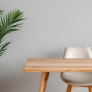 Modern workspace with a wooden desk and plant photo