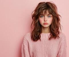 Portrait of a young woman with wavy hair and a soft expression photo