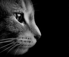 Cat gazing thoughtfully in soft black and white contrast photo