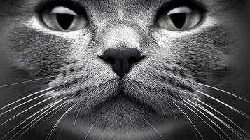 Close-up of a grey cat with striking green eyes photo