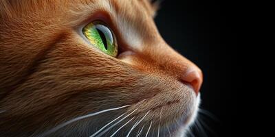 Close-up view of a ginger cat's face with striking green eyes photo