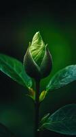 Fresh green bud emerging from a lush plant in nature photo
