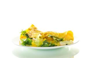 egg roll with sweet pepper and salad, isolated on white background photo