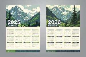 2025 and 2026 Wall Calendar with Scenic Mountain Views vector