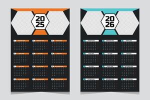 orange and blue one page wall calendar design for 2025 and 2026 with geometric shape template vector