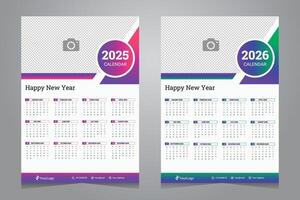 purple and blue wall calendar design for 2025 and 2026 with abstract shape gradient template vector