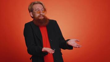 Man raising hands asking what why reason of failure demonstrating disbelief irritation by troubles video
