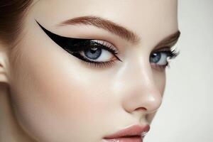 Dramatic Black Wing Eyeliner Perfect Application on Fair Skin with Blue Eyes photo