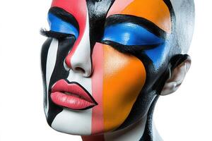 Dynamic Face Art with Creative Bold Colors and Unique Abstract Design photo