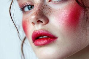 Beauty Portrait with Fierce Red Cheeks and Perfect Red Lips photo