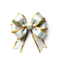 A white and gold bow with a ribbon on a white background photo