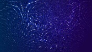 Glowing dots on a dark blue background with sense of depth. 3D wave tunnel made by halftone wave pattern. vector